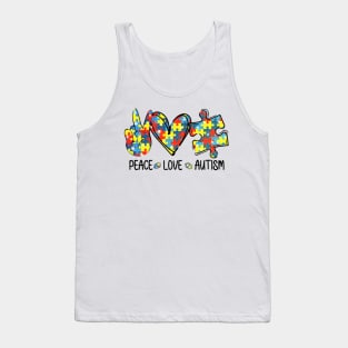 Awesome Autism Awareness Shirt Peace Love Autism Puzzle Pieces Shirt Tank Top